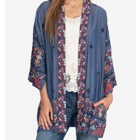 Johnny Was Mareen Heavily Embroidered Chambray Kimono Jacket NWT (Oversized) - Picture 9 of 12